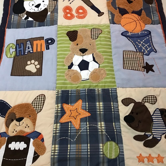 Lambs and Ivy Champ Sports Dogs Bow Wow Collection Crib Comforter and Ruffle - Picture 4 of 16